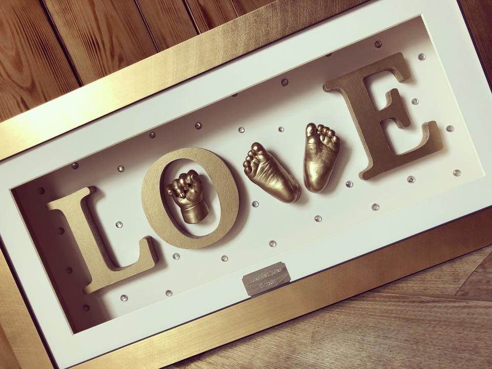 Love frame with 2 3D Baby feet castings & hand casting Token of Love