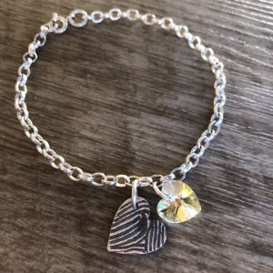 1 Fingerprint charm bracelet - small link chain with heart crystal