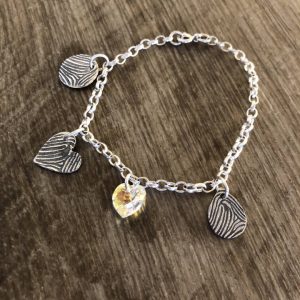 3 fingerprint charms with small link bracelet & heart crystal