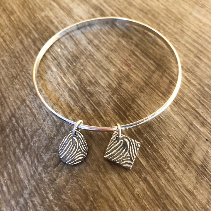 2 Fingerprint charm bracelet, single bangle bracelet