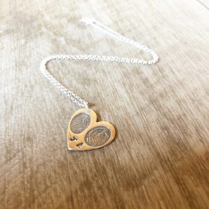 Double fingerprint medium heart pendant necklace