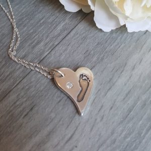 Small long heart single print necklace with birthstone