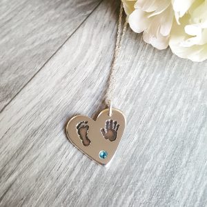 Medium hand and footprint necklace with birthstone