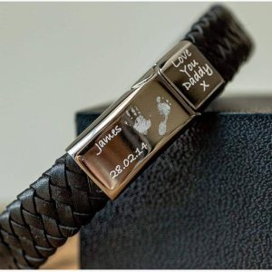 Personalised men's bracelet - with stainless steel clasp and leather strap