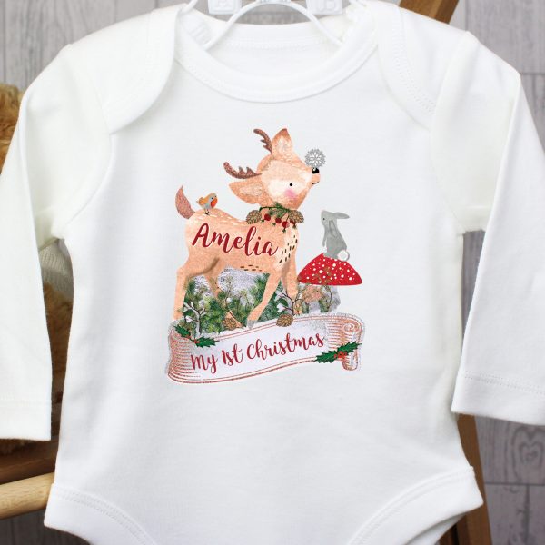 Personalised Festive Fawn 0-3 Months Long Sleeved Baby Vest - Image 3