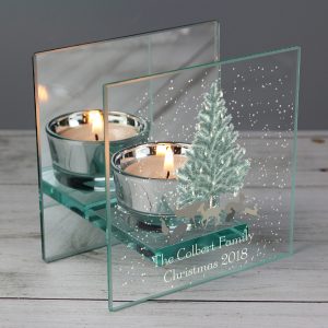 Personalised A Winter's Night Mirrored Glass Tea Light Holder