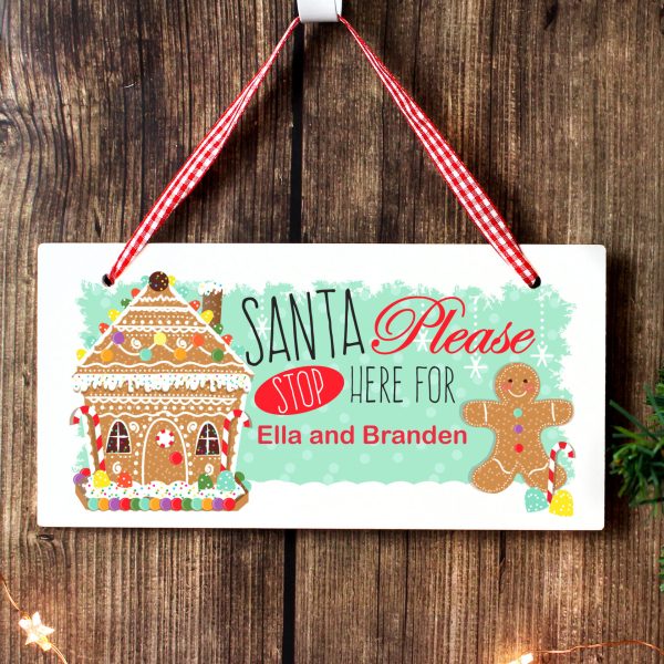 Personalised Gingerbread House Santa Stop Here Wooden Sign - Image 2