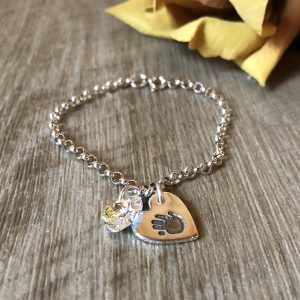 1 hand or footprint small link charm bracelet with heart crystal