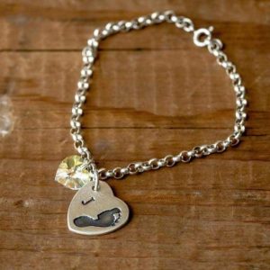 Double sided hand or footprint small link charm bracelet with heart crystal