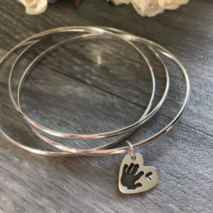 Double sided hand or footprint charm bracelet, Russian Bangle (Triple Bangle)