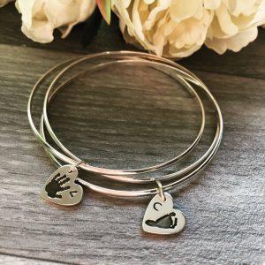 2 hand or footprint charm bracelet, Russian Bangle (Triple Bangle)