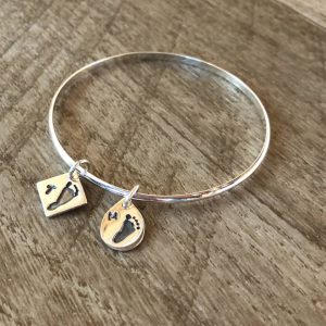 2 hand or footprint charm bracelet, Single bangle bracelet
