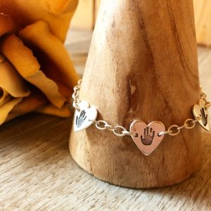 3 hand or footprint heart charm bracelet