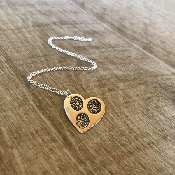 Triple Fingerprint large heart pendant necklace
