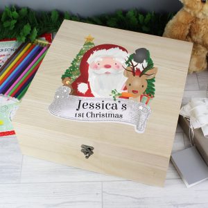 Personalised Large Wooden Christmas Eve Box - Colourful Santa