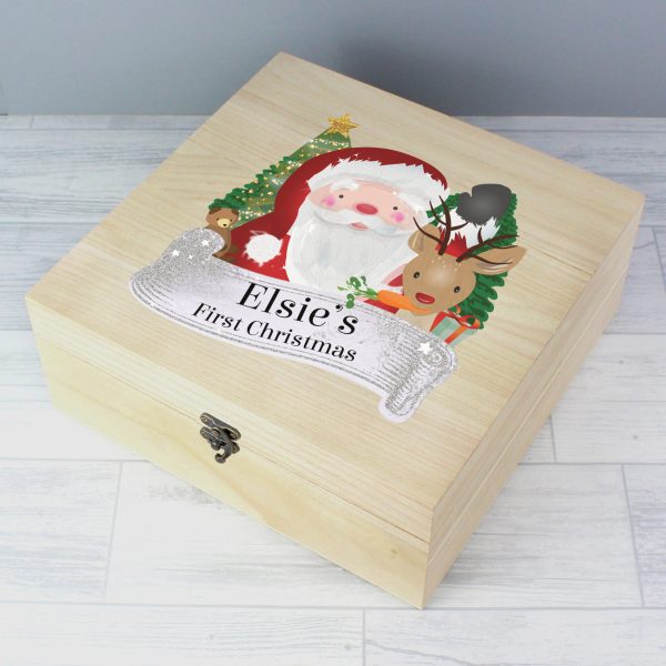 Personalised Large Wooden Christmas Eve Box - Colourful Santa - Image 2