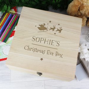 Personalised Christmas Large Wooden Keepsake Box - Sleigh