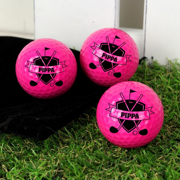 Personalised Shield Pack of Three Pink Golf Balls