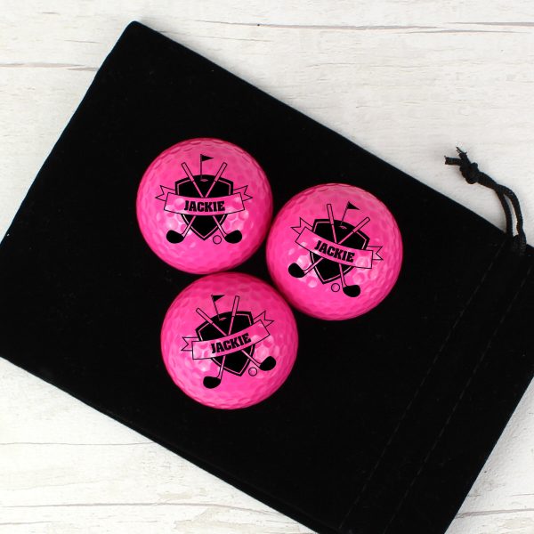 Personalised Shield Pack of Three Pink Golf Balls - Image 2