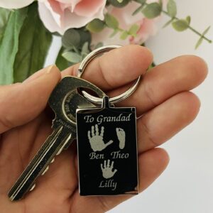 Stainless steel handprint keyring multiple prints